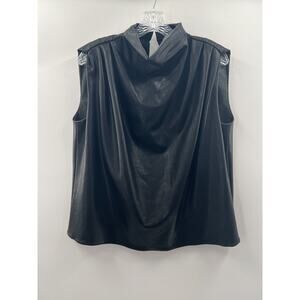 Amanda Uprichard Women’s Faux Leather Cap Sleeve Black Top Keyhole Neck Medium